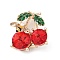 Cherry with Bee Enamel Pins, Alloy Rhinestone Brooches for Backpack Clothes, with Plastic Pearl, Red, 30.5x28mm