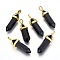 Synthetic Blue Goldstone Double Terminated Pointed Pendants, with Random Alloy Pendant Hexagon Bead Cap Bails, Bullet, Golden, 37~40x12.5x10mm, Hole: 3x4.5mm