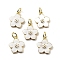 Brass Enamel Charms, Flower Charm, with Jump Ring, Rack Plating, Long-Lasting Plated, Lead Free & Cadmium Free, Real 18K Gold Plated, White, 13x11x3mm, Hole: 3mm