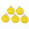 Golden Plated Alloy Enamel Charms, Enamelled Sequins, Flat Round with Letter, Gold, Letter.G, 14x12x2mm, Hole: 1.5mm