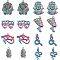 16Pcs 8 Style Plated Alloy Pendants, Cadmium Free & Lead Free, for Religion, Snake & Drama Mask & Pharaoh, Rainbow Color, 22.5~39x14~31x2~8mm, Hole: 1.8~2.5mm, 2pcs/style