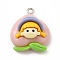 Opaque Resin Pendants, Human Charms, with Platinum Tone Iron Loops for DIY Necklace, Peach Shape, Girl Pattern, 23.5x20x10mm, Hole: 2mm