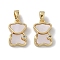 Brass & Shell & Clear Cubic Zirconia Pendants, Cadmium Free & Nickel Free & Lead Free, Bear Charms, Real 18K Gold Plated, 15x9.5x3mm, Hole: 2.5x4mm