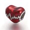 304 Stainless Steel European Beads, with Enamel, Large Hole Beads, Heartbeat, Stainless Steel Color, Red, 10x12x9mm, Hole: 4.5mm