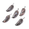 Natural African Opal Pendants, with Platinum Plated Brass Loops, Wing, 36x15~16.6x6.5~7.7mm, Hole: 5x4mm