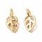 Brass Charms, Hollow, Leaf Charm, Real 18K Gold Plated, 11x5.5x4mm, Hole: 2mm
