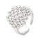 Brass Open Cuff Rings, Cadmium Free & Lead Free, Hollow Hexagon Wide Band Rings, Platinum, Inner Diameter: 17mm