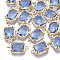 Glass Links connectors, with Brass Findings, Faceted, Rectangle, Golden, Cornflower Blue, 16x9x3.5mm, Hole: 1.2mm