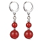 Round Natural Carnelian Dangle Earrings, 304 Stainless Steel Leverback Earring for Women, 40~41x10~10.5mm