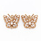 Brass Micro Pave Cubic Zirconia Links Connectors, Long-Lasting Plated, Butterfly, Light Gold, Clear, 18.5x20x4mm, Hole: 1.4mm