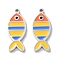 304 Stainless Steel Enamel Pendants, Fish Charm, Stainless Steel Color, 18x7.5x1.5mm, Hole: 1mm