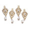 Brass Micro Pave Cubic Zirconia Links, Long-Lasting Plated, Light Gold, Teardrop, Clear, 28x11.5x3mm, Hole: 1.2mm