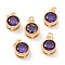 Real 18K Gold Plated Brass Inlaid Cubic Zirconia Charms, with Jump Ring, Long-Lasting Plated, Flat Round, Purple, 9.5x7x4mm, Jump Ring: 4x0.5mm, 2.5mm Inner Diameter