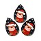 Single Face Printed Wood Big Pendants, Christmas Teardrop Charms, Prussian Blue, 54x36.5x2.4mm, Hole: 2mm