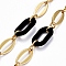 Handmade Brass Oval Link Chains, with Acrylic Linking Rings, Unwelded, Real 18K Gold Plated, Black, Link: 8.5x6.5x2mm and 24x12x2mm, Acrylic: 27.5x16.5x4.5mm. 
