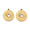 304 Stainless Steel Charms, with Glass, Flat Round Charms, Real 14K Gold Plated, 14x12x2mm, Hole: 1.2mm