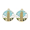 Alloy Enamel Pendants, Golden, Flat Round with Tower of Pisa Charm, Light Blue, 26x23x1mm, Hole: 1.8mm
