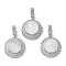 Natural Quartz Crystal Pendants, Platinum Plated Brass Flat Round Charms, Rack Plating, Long-Lasting Plated, 35.5x22.5x15.5~16mm, Hole: 8x4mm
