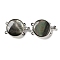 Black Lip Shell Box Clasp, with Alloy Loops, Flat Round, Gray, 23.5x17.5x6~7mm, Hole: 1.2mm