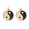 Rack Plating Brass Micro Pave Clear & Black Cubic Zirconia Pendants, Long-Lasting Plated, Cadmium Free & Lead Free, Flat Round with Yin Yang, Real 18K Gold Plated, 20.5x18x2.5mm, Hole: 3.6mm