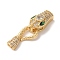 Snake Brass Micro Pave Cubic Zirconia S Hook Clasps, Cadmium Free & Nickel Free & Lead Free, with Glass, Long-lasting Plated, Real 18K Gold Plated, 38mm, Hole: 1.9x1.6mm