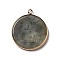 Natural Labradorite Pendants, Flat Round Charms, with Golden Plated Brass Frame, 35x31x3~3.5mm, Hole: 2.5mm