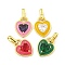 Rack Plating Heart Brass & Cubic Zirconia & Enamel Pendants, Cadmium Free & Lead Free, Real 18K Gold Plated, Long-Lasting Plated, Mixed Color, 19x15x5mm, Hole: 3mm