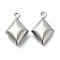 Non-Tarnish 304 Stainless Steel Pendants, Rhombus Charms, Stainless Steel Color, 15.5x9.5x4.5mm, Hole: 1mm