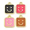 Rack Plating Brass Enamel Charms, Long-Lasting Plated, Lead Free & Cadmium Free, Real 18K Gold Plated, Square with Smiling Face Pattern, Mixed Color, 13x10x1.5mm, Hole: 1.2mm