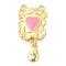 Brass Enamel Pendants, Real 18K Gold Plated, Cadmium Free & Lead Free, Long-Lasting Plated, Rectangle with Heart Charms, Pearl Pink, 32x15x2mm, Hole: 1.5mm and 1.6mm