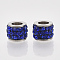 201 Stainless Steel Beads, with Polymer Clay Rhinestone, Column, Sapphire, 5.5x7mm, Hole: 3.5mm