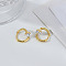 Brass Clear Cubic Zirconia Flat Round Hoop Earrings, Golden, 15x15mm