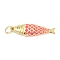Brass with Cubic Zirconia Pendants, Fish Charms, Cadmium Free & Lead Free, Long-Lasting Plated, Rack Plating, with Jump Ring, Hot Pink, 25.5x7x4mm, Hole: 3mm