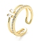 Rack Plating Brass Micro Pave Clear Cubic Zirconia Cuff Rings, Wide Band Open Ring for Women, Long-Lasting Plated, Golden, US Size 6(16.5mm), 5~6.5mm