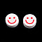 Handmade Polymer Clay Beads, Flat Round with Smiling Face, Crimson, 9~10x4mm, Hole: 1.2~1.6mm