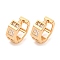 Brass Micro Pave Clear Cubic Zirconia Hoop Earrings, Ring, Light Gold, 14x6mm