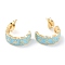 Semicircular Brass Enamel Half Hoop Earrings, with Ear Nuts, Daisy, Sky Blue, Real 18K Gold Plated, 21x5mm, Pin: 0.7mm