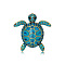 Antique Golden Alloy Brooches, with Rhinestone, Tortoise Enamel Pins, Dark Turquoise, 34x33mm
