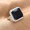 Brass Micro Pave Clear Cubic Zirconia Cuff Rings for Women, Sqaure, with Glass, Cadmium Free & Lead Free, Long-Lasting Plated, Rack Plating, Platinum, Inner Diameter: 17mm