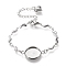 Tarnish Resistant 304 Stainless Steel Bracelet Making, with Lobster Claw Clasps, Link Chains and Flat Round Cabochon Settings, Stainless Steel Color, Tray: 12mm, 5-5/8 inch(14.3cm)