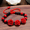 Rose Adjustable Cinnabar Braided Bead Bracelets, Feng Shui Energy Bracelets for Women, Red, 7-1/8 inch(18cm)