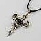 Zinc Alloy Skull and Cross Necklaces for Halloween, with Zinc Alloy Pendants, Zinc Alloy Lobster Claw Clasp, Iron Chains and Waxed Cord, Antique Silver, 17.1 inch