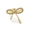Brass Micro Pave Cubic Zirconia Open Cuff Rings for Women, Cadmium Free & Lead Free, with ABS Plastic Imitation Pearl Beads, Bowknot, Real 18K Gold Plated, US Size 5 1/2(16.1mm)