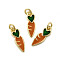 Brass Enamel Charms, with Jump Rings, Carrot Charms, Real 18K Gold Plated, Cadmium Free & Nickel Free & Lead Free, Chocolate, 14x4.5x2mm, Hole: 2mm