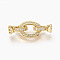 Brass Micro Pave Cubic Zirconia Fold Over Clasps, Oval, Clear, Real 18K Gold Plated, 33mm, Inner: 4mm