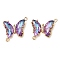 Brass Pave Faceted Glass Connector Charms, Cadmium Free & Nickel Free & Lead Free, Golden Tone Butterfly Links, Medium Orchid, 20x22x5mm, Hole: 1.2mm
