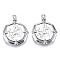 Brass Pendants, Nickel Free, Octagon with Human, Real Platinum Plated, 27x21x1.5mm, Hole: 3x4mm
