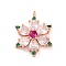 Rack Plating Brass with Cubic Zirconia Pendants, Long-Lasting Plated, Lead Free & Cadmium Free, Flower Charms, Rose Gold, 26x19.5x5mm, Hole: 1.8mm
