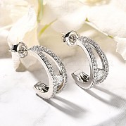 Серьги-гвоздики из латуни в форме буквы С с микропаве из прозрачных кубических цирконий EJEW-C126-08P