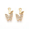 Brass Micro Pave Cubic Zirconia Pendants, Cadmium Free & Nickel Free & Lead Free, Butterfly Charms, Real 18K Gold Plated, 13.2x7.5x2mm, Hole: 1.2mm